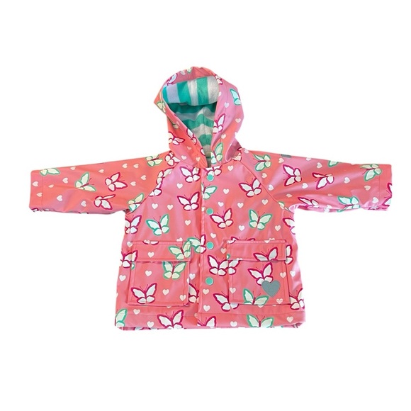 Hatley Green and Pink Baby Raincoat With Butterfly Pattern Size 9-12 Mos - Picture 1 of 10